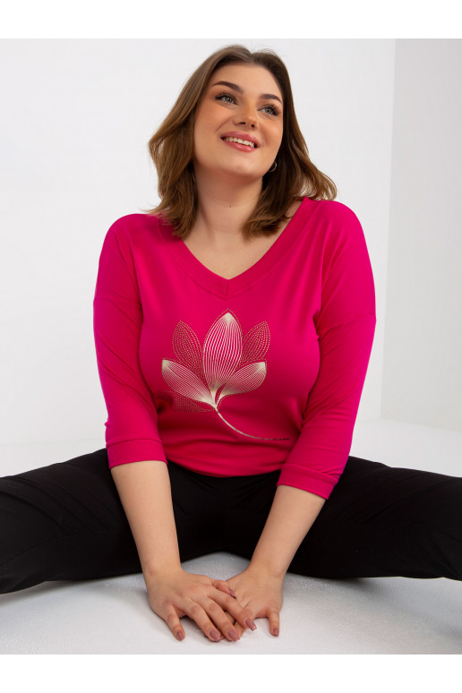 Fuksia pluss suuruses V-kaelusega pluus