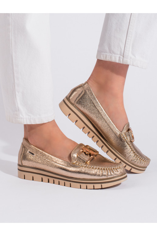 Kuldset värvi naiste mokassiinid platvormiga