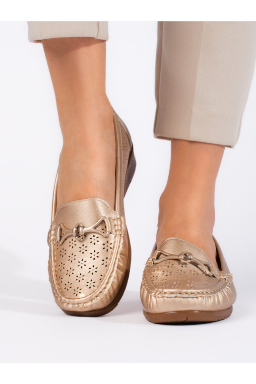 Kuldset värvi naiste mokassiinid Kuldset värvi naiste mokassiinid