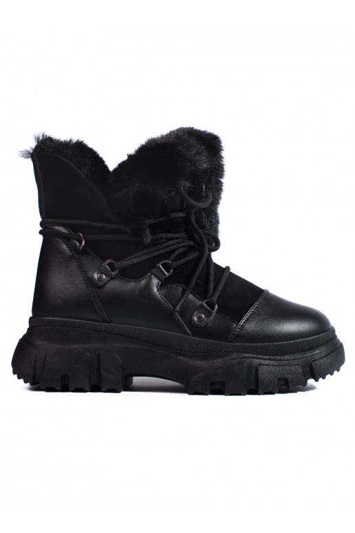 Naiste lumesaapad karusnahaga Mustad