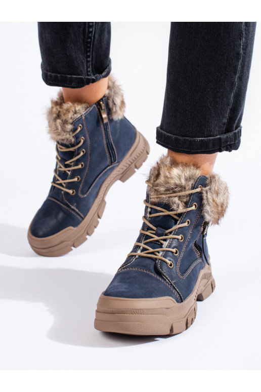 tumesinist värvi  Naiste saapad karusnahaga tumesinist värvi  Naiste saapad karusnahaga