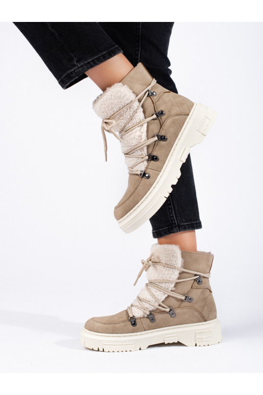 beeži värvi Naiste lumesaapad karusnahaga