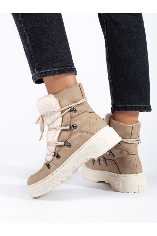 beeži värvi Naiste lumesaapad karusnahaga