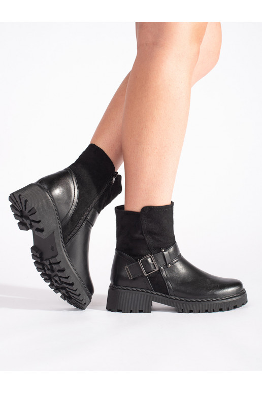 Must naiste saapad z ozdobnym zapięciem