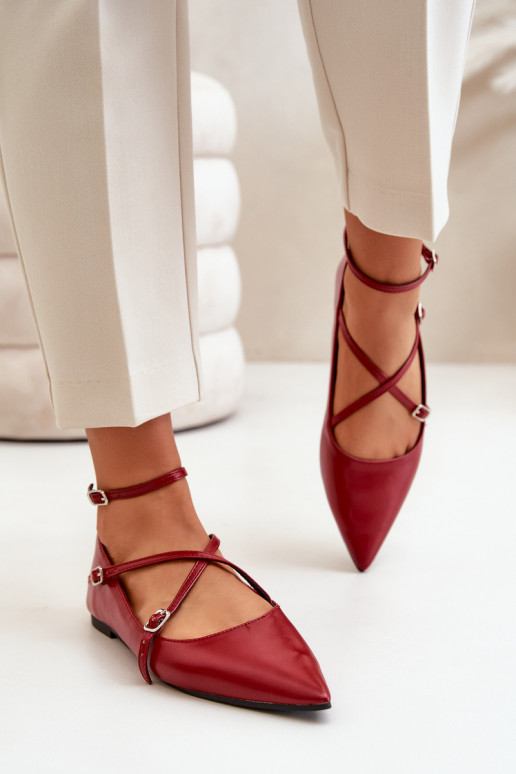 Baleriinad  Z Noskami Terava ninaga jalatsid I Przeplatającymi Się Paskami bordoo-värvi Violra Baleriinad  Z Noskami Terava ninaga jalatsid I Przeplatającymi Się Paskami bordoo-värvi Violra