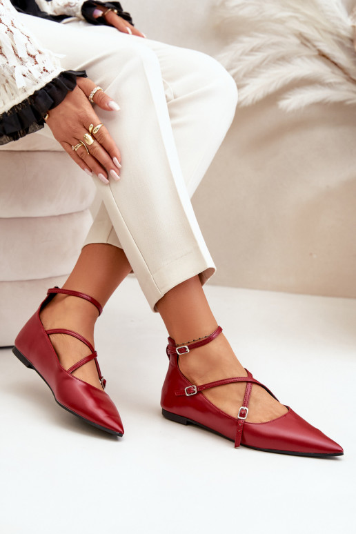 Baleriinad  Z Noskami Terava ninaga jalatsid I Przeplatającymi Się Paskami bordoo-värvi Violra Baleriinad  Z Noskami Terava ninaga jalatsid I Przeplatającymi Się Paskami bordoo-värvi Violra