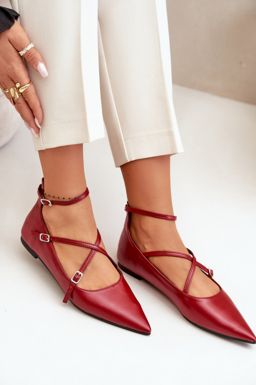 Baleriinad  Z Noskami Terava ninaga jalatsid I Przeplatającymi Się Paskami bordoo-värvi Violra Baleriinad  Z Noskami Terava ninaga jalatsid I Przeplatającymi Się Paskami bordoo-värvi Violra