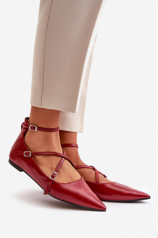 Baleriinad  Z Noskami Terava ninaga jalatsid I Przeplatającymi Się Paskami bordoo-värvi Violra Baleriinad  Z Noskami Terava ninaga jalatsid I Przeplatającymi Się Paskami bordoo-värvi Violra