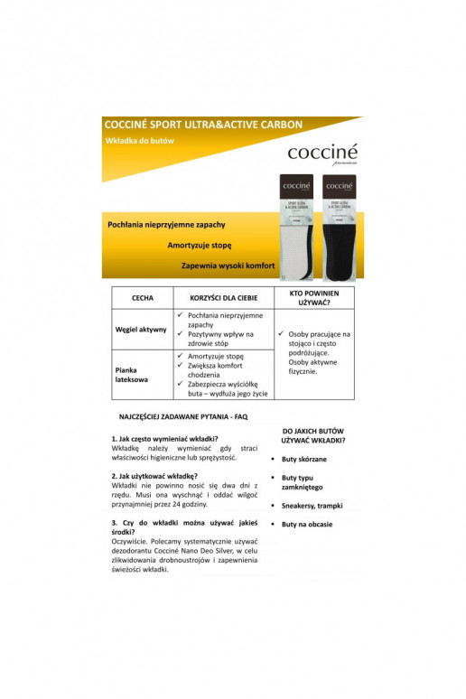 Coccine Aktiivsöega sisetükid Sport Ultra With Active Carbon