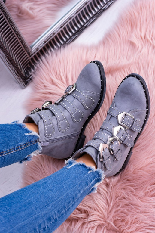 Lu Boo halli värvi Naiste poolsaapad Virginia Rock Star neetidega pannaldega Zamsz