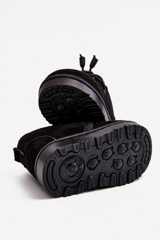 Laste jalanõud nööritavad nööpidega lumesaapad karusnahaga mustad Hunter Laste jalanõud nööritavad nööpidega lumesaapad karusnahaga mustad Hunter