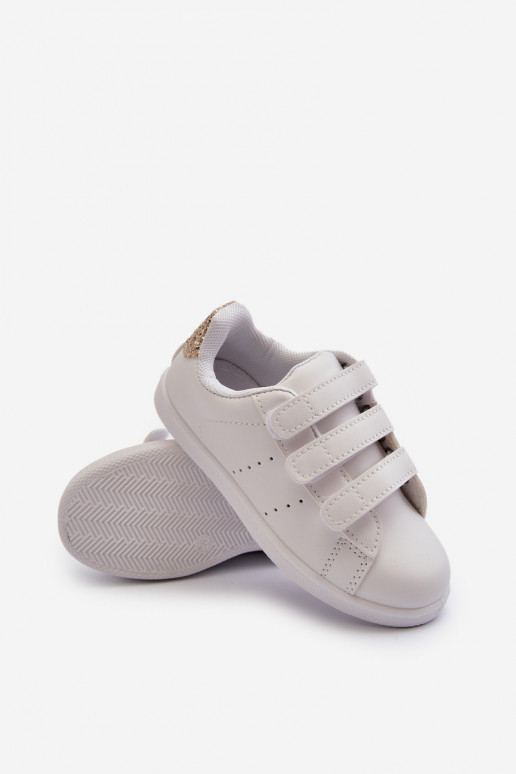 Laste jalanõud Spordijalatsid krõpsudega kinnitatav Valget-Kuldset värvi Cute Girl Laste jalanõud Spordijalatsid krõpsudega kinnitatav Valget-Kuldset värvi Cute Girl