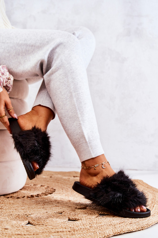 Plätud karusnahaga kummist mustad Pollie