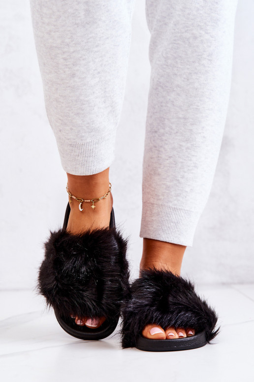 Plätud karusnahaga kummist mustad Pollie