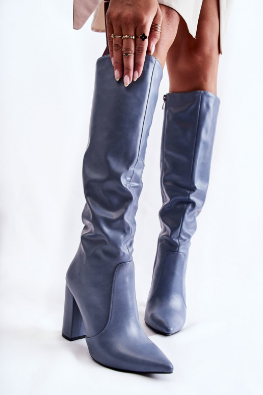 Klassikalise mudeli pika säärega saapad kõrge jämeda kontsaga Sinist värvi Mayra