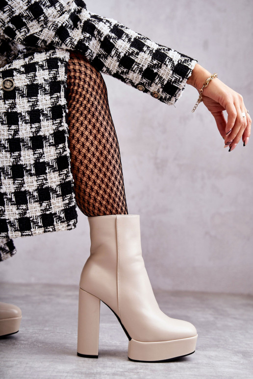 Naiste poolsaapad kõrge jämeda kontsaga beeži värvi Kaysa