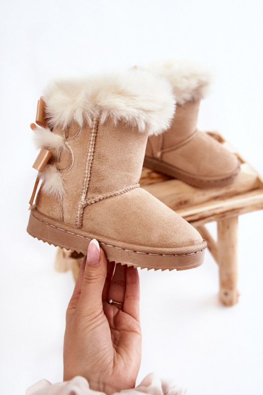 Laste jalanõud lipsukesega nööpidega lumesaapad Elevandiluu värvi Funky Laste jalanõud lipsukesega nööpidega lumesaapad Elevandiluu värvi Funky