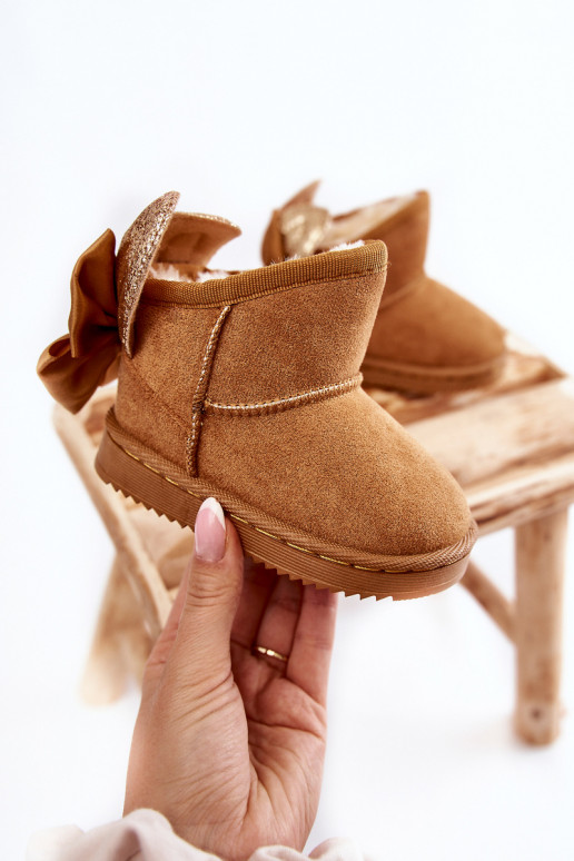 Laste voodriga nööpidega lumesaapad lipsukesega pruunid värvi Meriva Laste voodriga nööpidega lumesaapad lipsukesega pruunid värvi Meriva