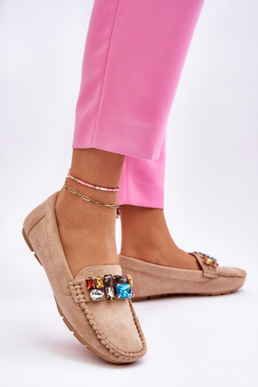 Elegantne mokassinid kristallidega beeži värvi Lucille