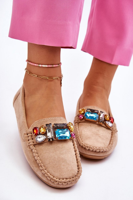 Elegantne mokassinid kristallidega beeži värvi Lucille