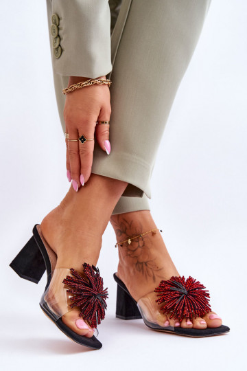 Moekad Läbipaistvad sussid kõrge jämeda kontsaga S.Barski KV-AP658-1 mustad 2