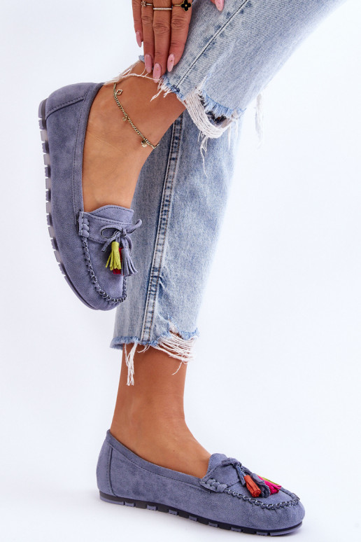 Seemisnahast mokassiinid tuttidega Sinist värvi Dorine