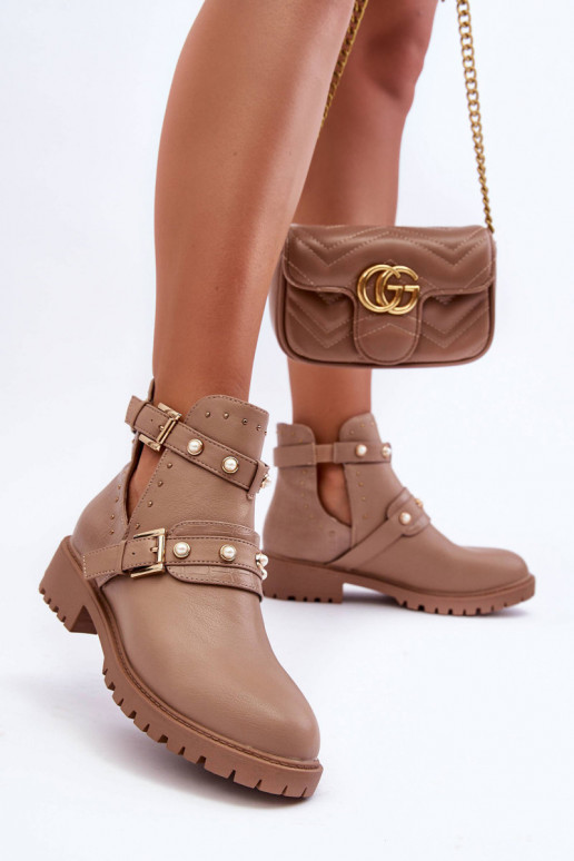 Naiste poolsaapad tehispärlitega beeži värvi Klarisa