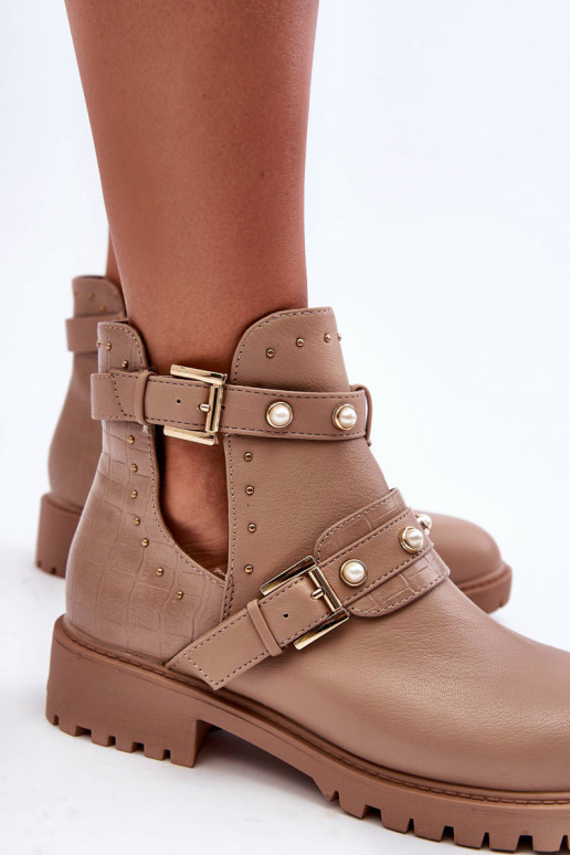 Naiste poolsaapad tehispärlitega beeži värvi Klarisa