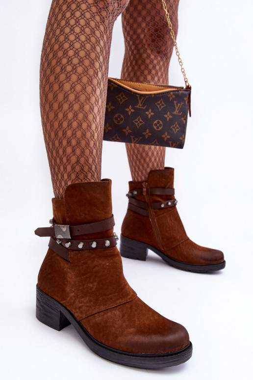 voodriga Naiste poolsaapad kõrge jämeda kontsaga pruunid värvi Effie