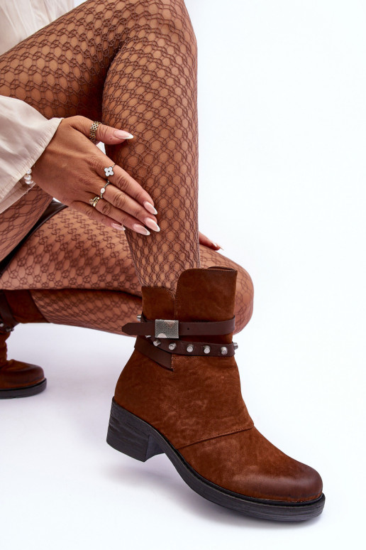 voodriga Naiste poolsaapad kõrge jämeda kontsaga pruunid värvi Effie