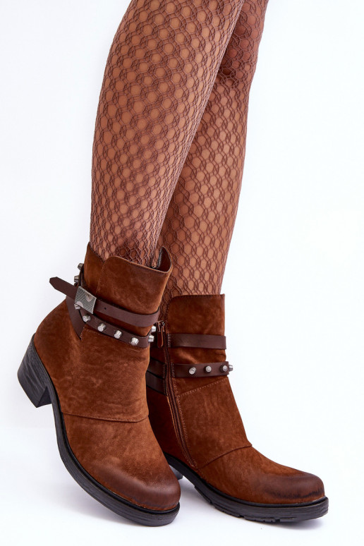 voodriga Naiste poolsaapad kõrge jämeda kontsaga pruunid värvi Effie