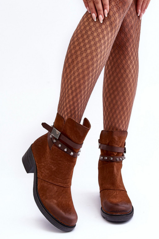 voodriga Naiste poolsaapad kõrge jämeda kontsaga pruunid värvi Effie