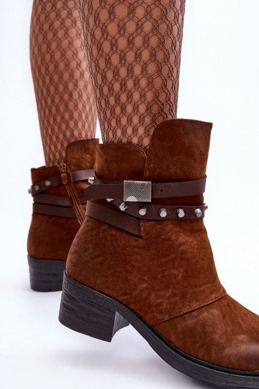 voodriga Naiste poolsaapad kõrge jämeda kontsaga pruunid värvi Effie