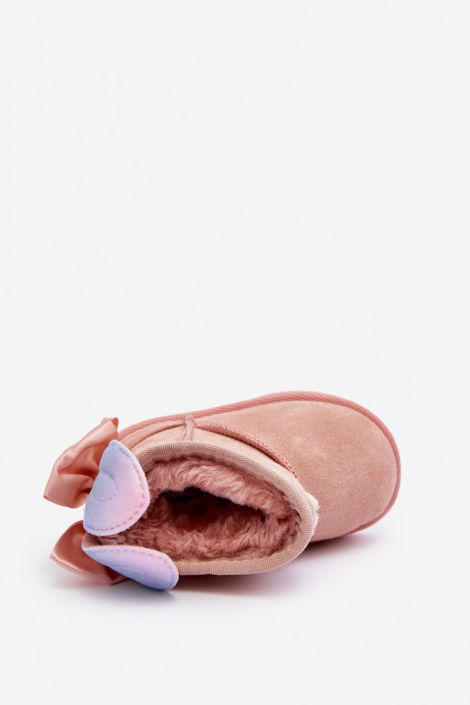 Laste voodriga nööpidega lumesaapad lipsukesega Tumeroosad värvi Meriva