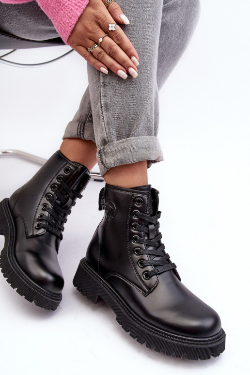 Naiste poolsaapad nööritavad mustad Big Star MM274375