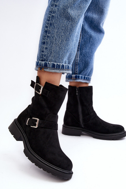 Naiste poolsaapad laiade nööridega neetide ja pandlaga mustad Bliggore Naiste poolsaapad laiade nööridega neetide ja pandlaga mustad Bliggore