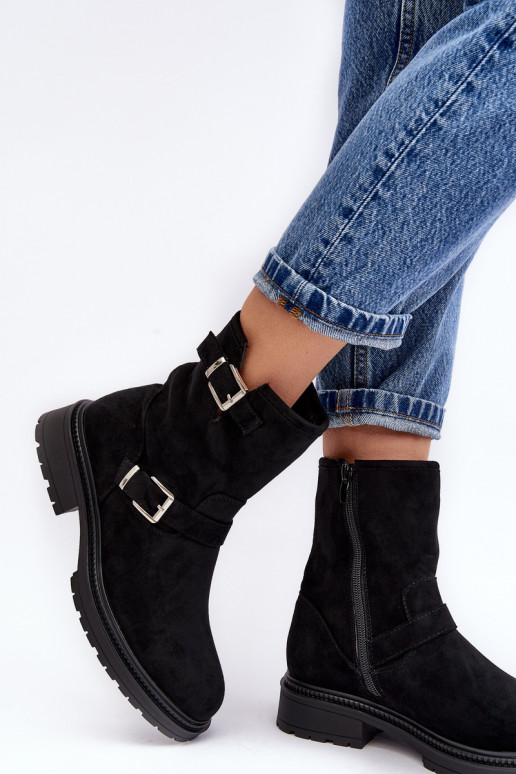 Naiste poolsaapad laiade nööridega neetide ja pandlaga mustad Bliggore Naiste poolsaapad laiade nööridega neetide ja pandlaga mustad Bliggore