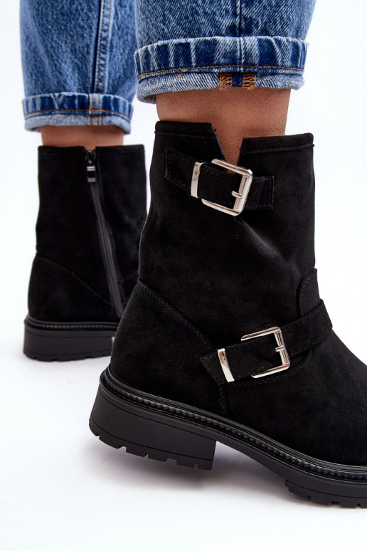 Naiste poolsaapad laiade nööridega neetide ja pandlaga mustad Bliggore Naiste poolsaapad laiade nööridega neetide ja pandlaga mustad Bliggore