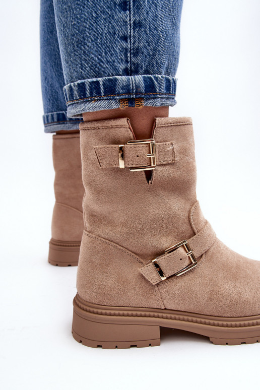 Naiste poolsaapad laiade nööridega neetide ja pandlaga beeži värvi Bliggore