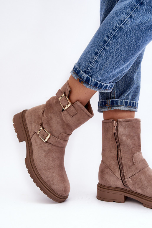 Naiste poolsaapad laiade nööridega neetide ja pandlaga beeži värvi Bliggore