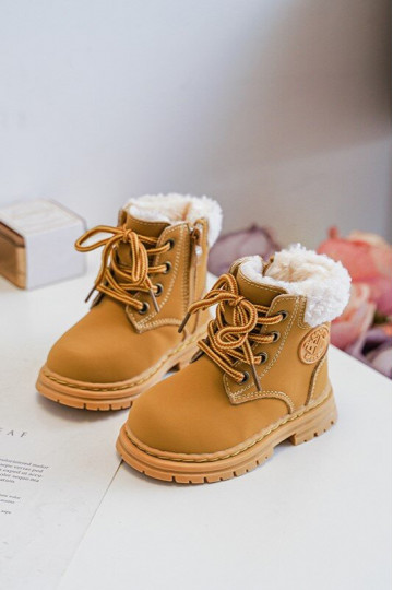 Laste jalanõud tõmblukuga z Kożuszkiem pruunid värvi Marialee 2