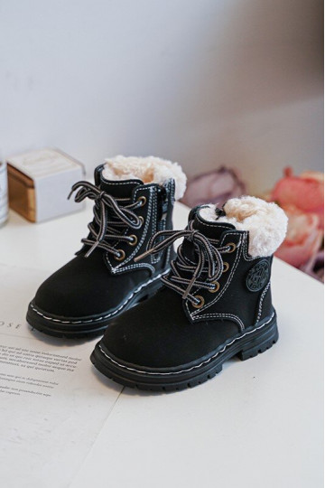 Laste jalanõud tõmblukuga z Kożuszkiem mustad Marialee 2