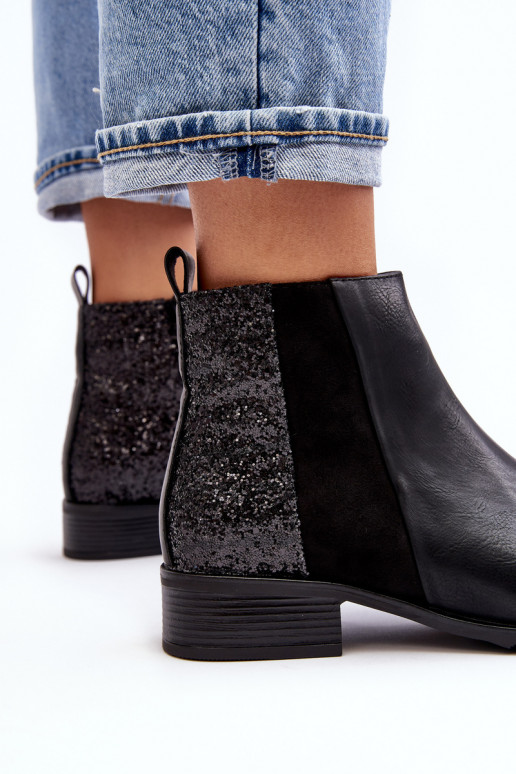 Naiste poolsaapad laiade nööridega litritega mustad Messio