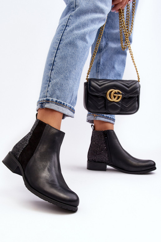 Naiste poolsaapad laiade nööridega litritega mustad Messio