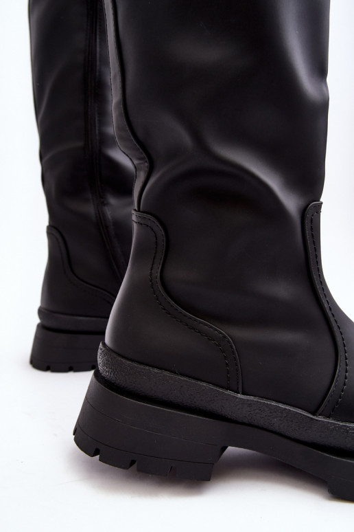 Naiste pika säärega saapad laiade nööridega mustad Desiren