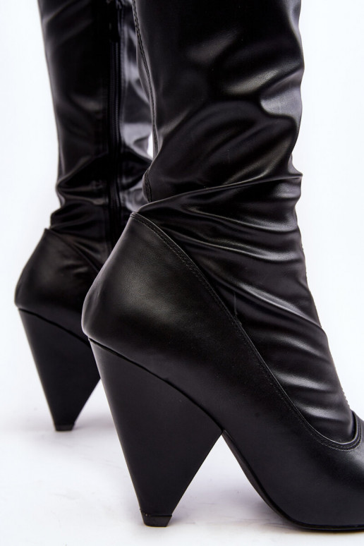 pika säärega saapad kõrge jämeda kontsaga Eko Lu Boo mustad