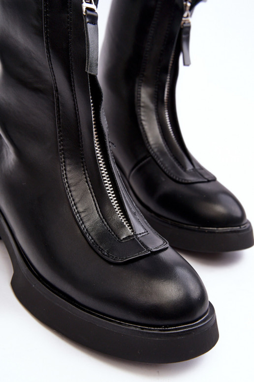 Musta värvi Elkasa lukuga laia kontsaga saapad