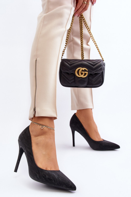 kõrge kontsaga Kaunistustega Läikivadem mustad Klonisa