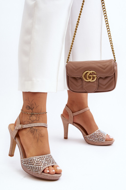 Kaunistustega Elegantsed kõrge kontsaga sandaalid D&A MR1038-44 Kuldset värvi