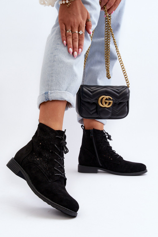 S.Barski HY66-136 Naiste poolsaapad mustriga mustad